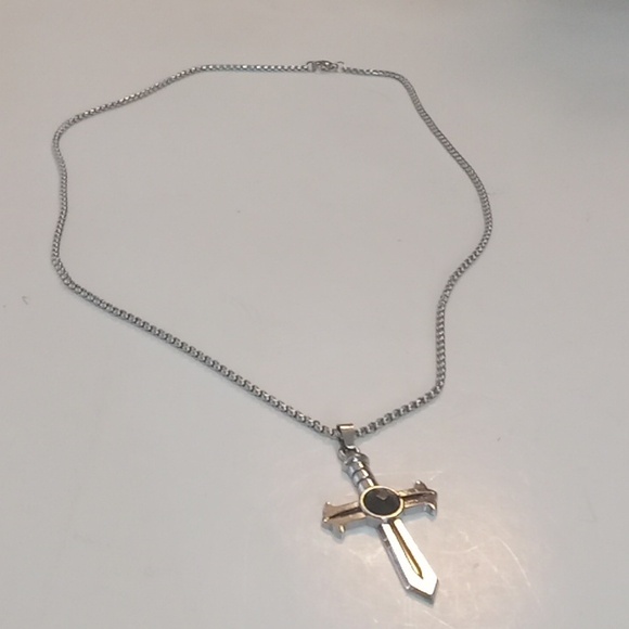 Other - Gothic Sword Shaped Cross Necklace Silver & Black